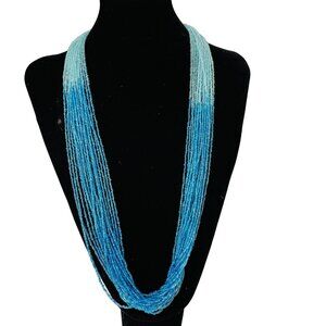 Multistrand Aqua & Blue Beaded Necklace Statement Jewelry For Women 30"
